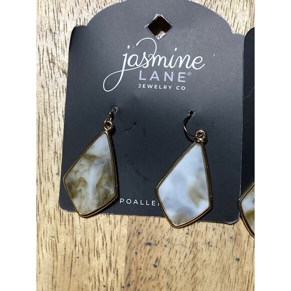 JASMINE Marble Drop Earrings Gold Tone Pierced Green White Lot Of 2 - Picture 2 of 4